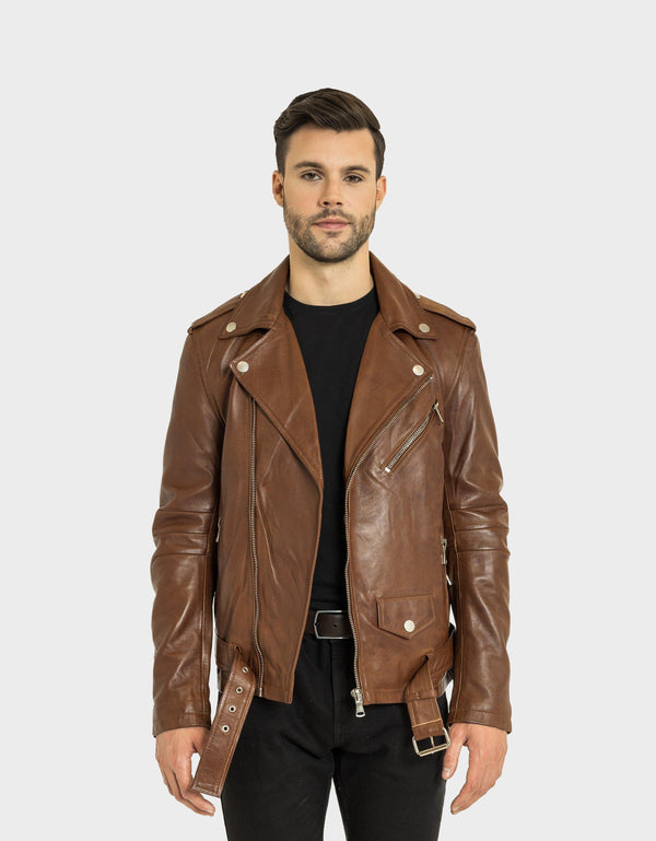 Amiri Men's Leather Perfecto Moto Fall Jacket | Brown